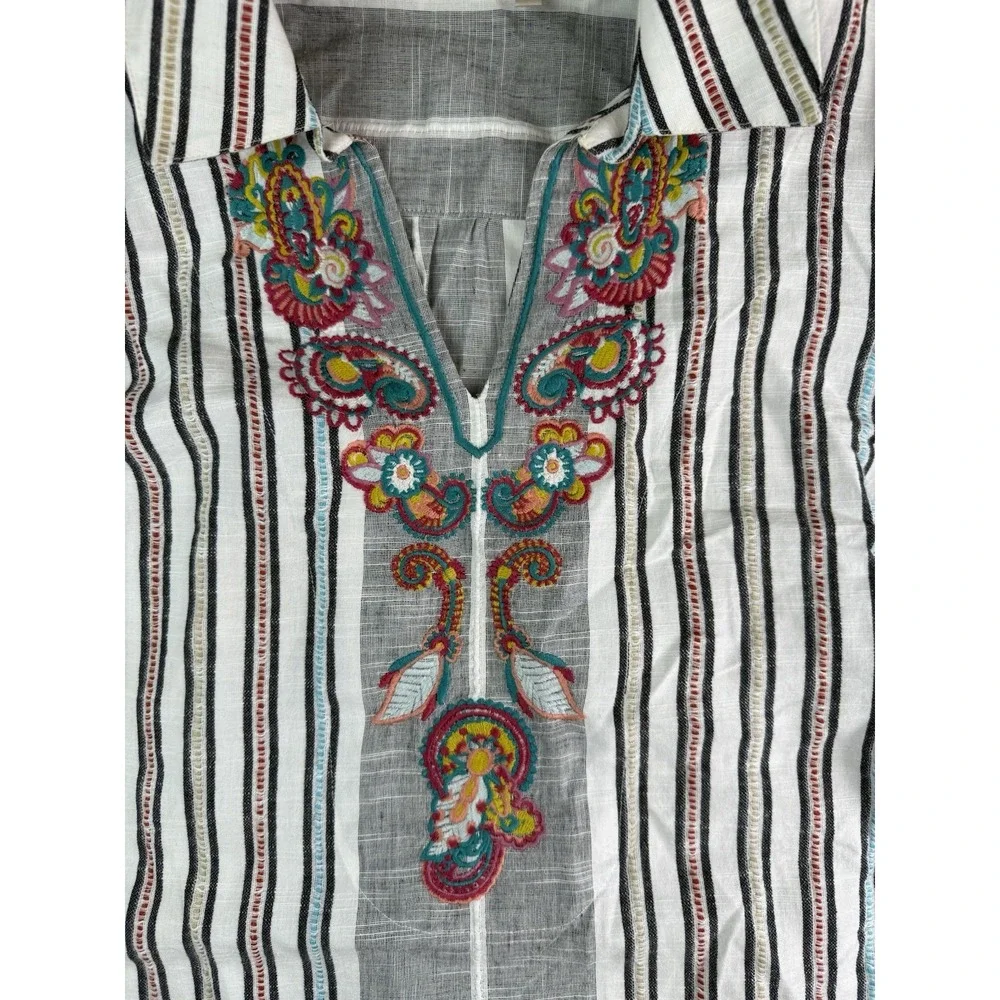 SOFT SURROUNDINGS Tunic Top Pullover Embroidered Pockets Roll Tab Sleeves Sz Med - Picture 5 of 8